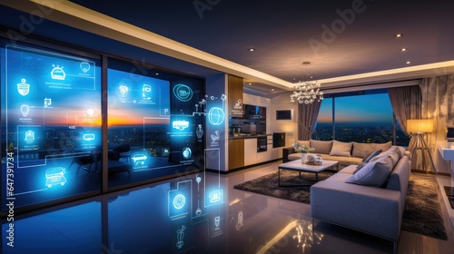 smart home environment with interconnected devices, showing the convenience and challenges of the Internet of Things (IoT) and AI-powered automation in our daily lives.
