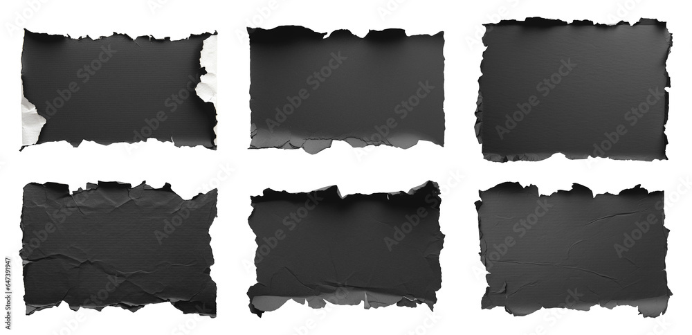 Black torn paper isolated on a transparent background. Black Friday mockup.