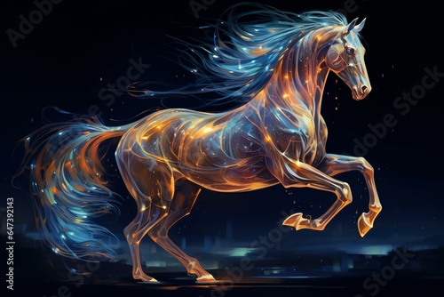An ethereal equine crafted from cosmic elements in a nocturnal atmosphere. Generative AI