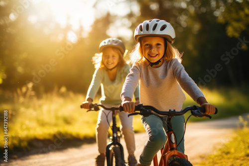 Carefree Children Enjoying a Bike Ride