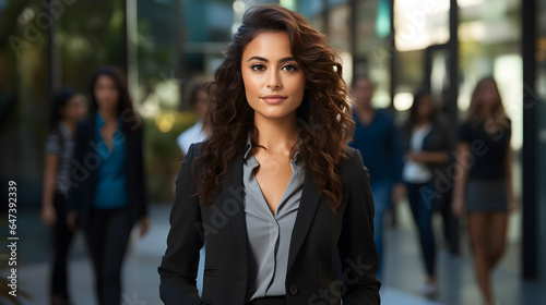 Mujer latina ojos obscuros ejecutiva exitosa empresaria mexicana en una oficina ejecutiva para reuniones empresariales y toma de decisiones laborales