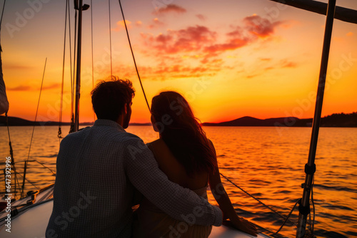 Love and Luxury: Couple on a Yacht Watching Sunset