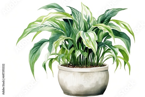 Watercolor house plant potted clip art. Indoor green herb isolated on white background