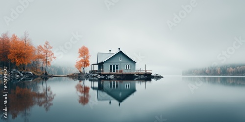 Gorgeous scandinavian style houses, Image for postcard or poster. Generative AI
