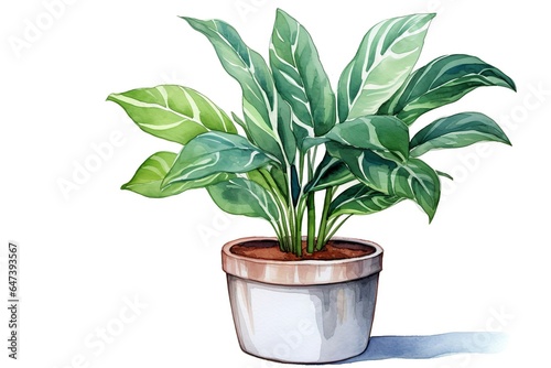 Watercolor house plant potted clip art. Indoor house plant isolated on white background photo