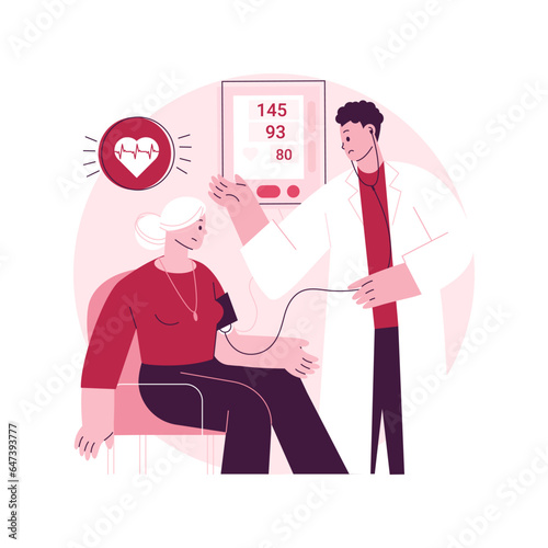 High blood pressure abstract concept vector illustration. Hypertension disease, blood pressure control, monitor, examination in hospital, tonometer, heart attack, arteria strain abstract metaphor.