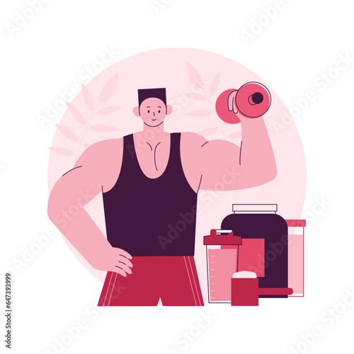 Sports nutrition abstract concept vector illustration. Sports supplements, ergogenic aids use, protein cocktail, nutrition discipline, healthy lifestyle, low holesterole food abstract metaphor.