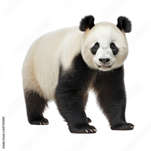 A panda bear standing in a minimalist setting