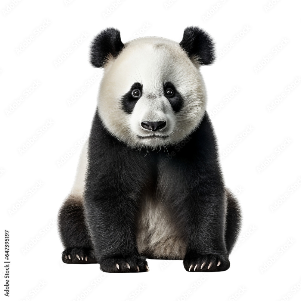 A panda bear sitting in black and white