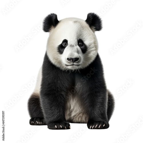 A panda bear sitting in black and white