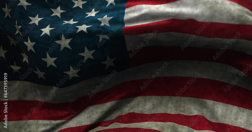 Epic USA flag waving on the wind, fullscreen looped footage, cycled background