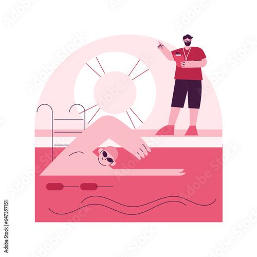 Swimming and lifesaving classes abstract concept vector illustration. Lifesaving classes, lifeguard certification, swimming instruction, water safety training, pool instructor abstract metaphor.