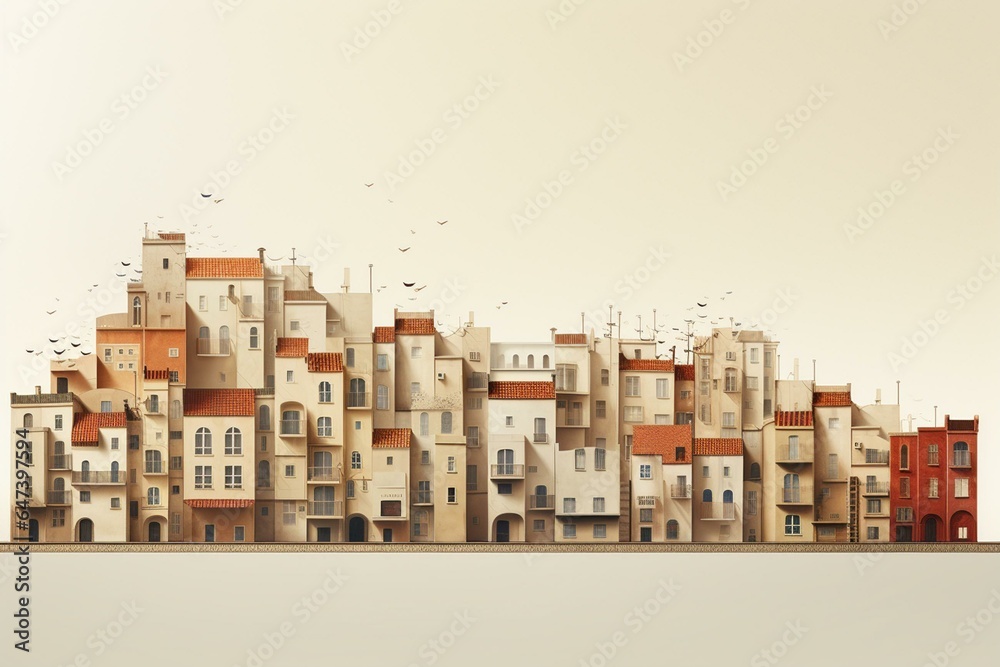 Repetitive residences separated by a barrier. Generative AI