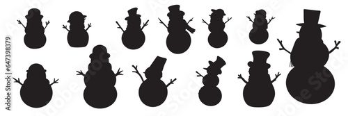 Set of snowman silhouette. Silhouette of snowman icons collection isolated on white background. Vector illustration.