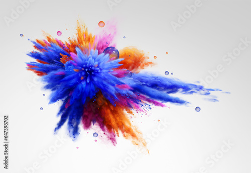 Amazing rays of blue, orange, pink powder explosion and bubbles