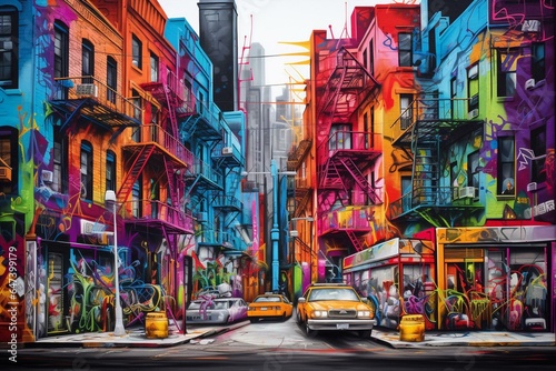 Vibrant urban artwork depicting New York City. Generative AI © Charlotte