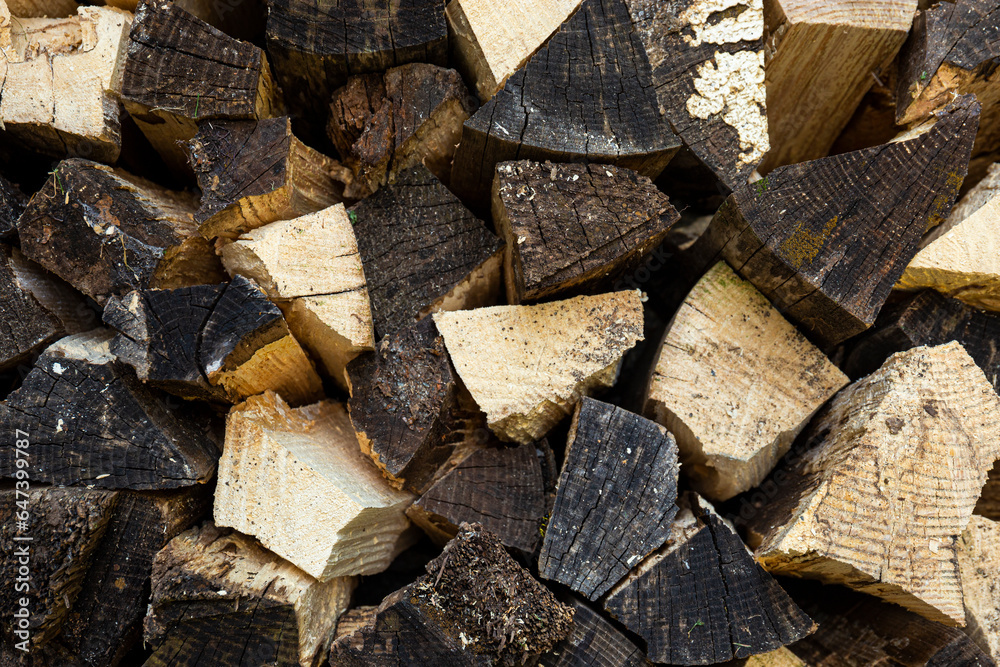 Pile of chopped wood. Firewood stacked to dry. Pile of chopped wood. Firewood stacked to dry.