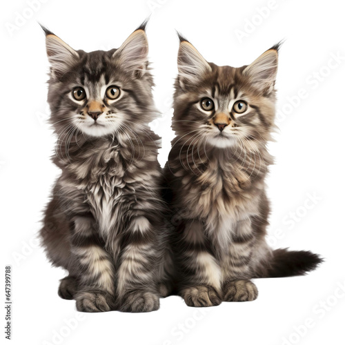 2 playful mainecoon kittens isolated