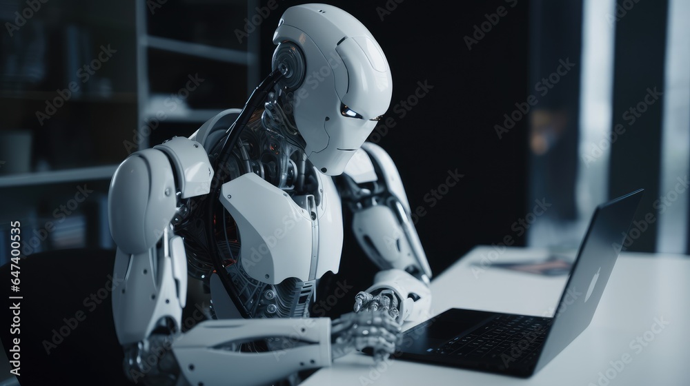 Robot artificial intelligence working on pc Robot artificial intelligence working on pc
