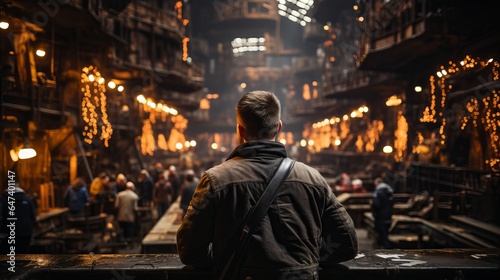 Male miner in a coal mine. Back view, industrial environment, underground mining 