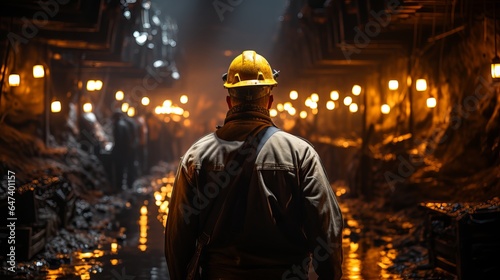 Male miner in a coal mine. Back view, industrial environment, underground mining  © Marynkka_muis
