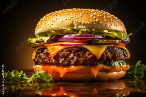 Appetizing hamburger presented simply and presented like a precious object photo