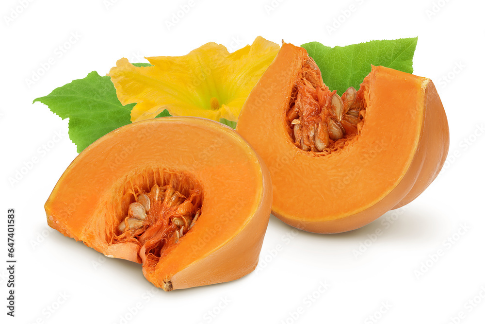 Fresh orange pumpkin isolated on white background with clipping path and full depth of field