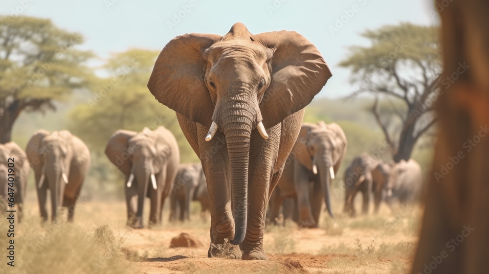 Fototapeta premium Elephant background with its herd