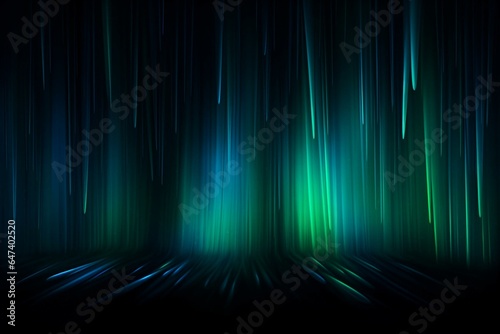 A dark backdrop with vibrant blue and green luminous streaks. Generative AI
