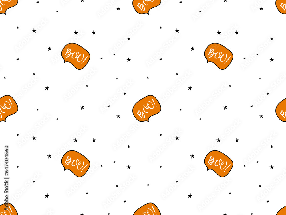 Talking bubble with Boo lettering and stars texture on withe. Seamless ...