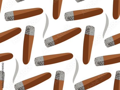 Seamless pattern with Cuban Cigar. Flat vector illustration. Addiction, harm to health, smoking kills concept. Cigar Icon. Repeated background for textile, wrapping paper, wallpaper