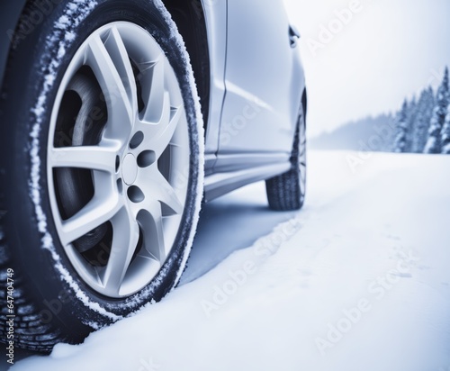 Winter tire. Car on snow road.  © Universeal
