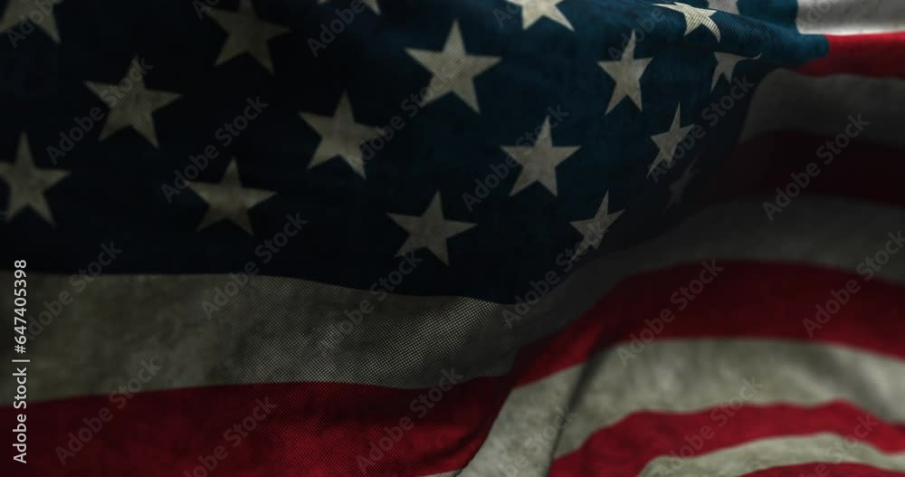 Epic slow motion USA flag waving on the wind, fullscreen looped footage, cycled background