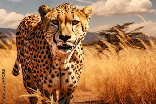 Cheetah stalking fro prey on savanna digital art