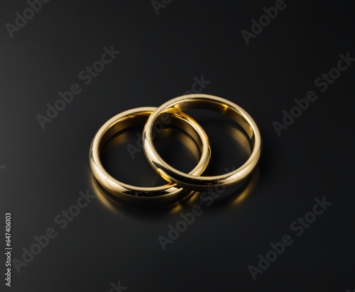 two golden rings on a black surface