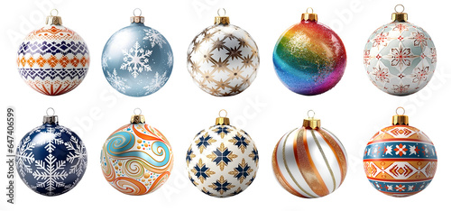Decorative bauble ball, colourful mixed shiny collection on transparent background cutout. PNG file. Many assorted different flavour. Mockup template for artwork design