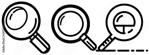 Three vector magnifying glass icons