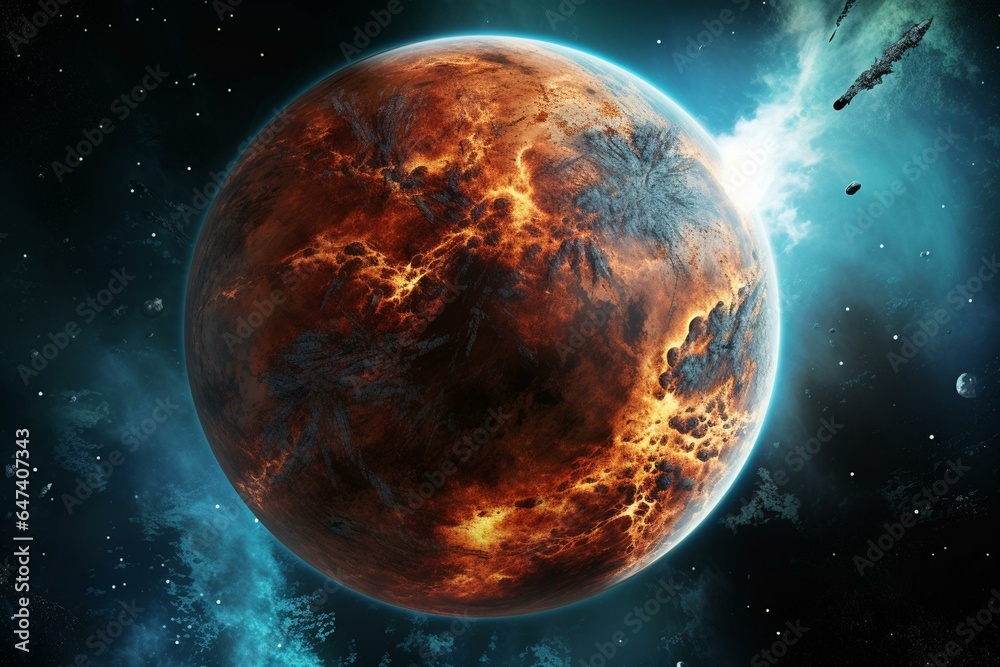 Illustration of an exoplanet, Gliese 667c. Generative AI