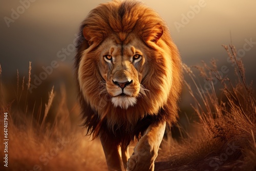 Regal Majesty: Close-Up Lion Portrait - AI Generated