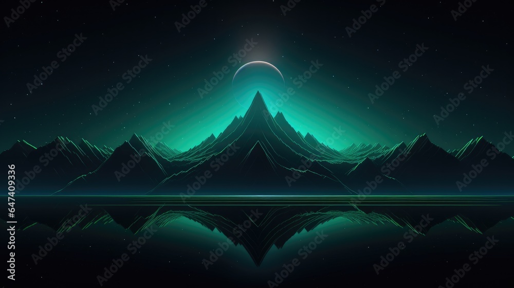 New Moon Mountain Neon Green Synthwave Virgo Zodiac Inspiration