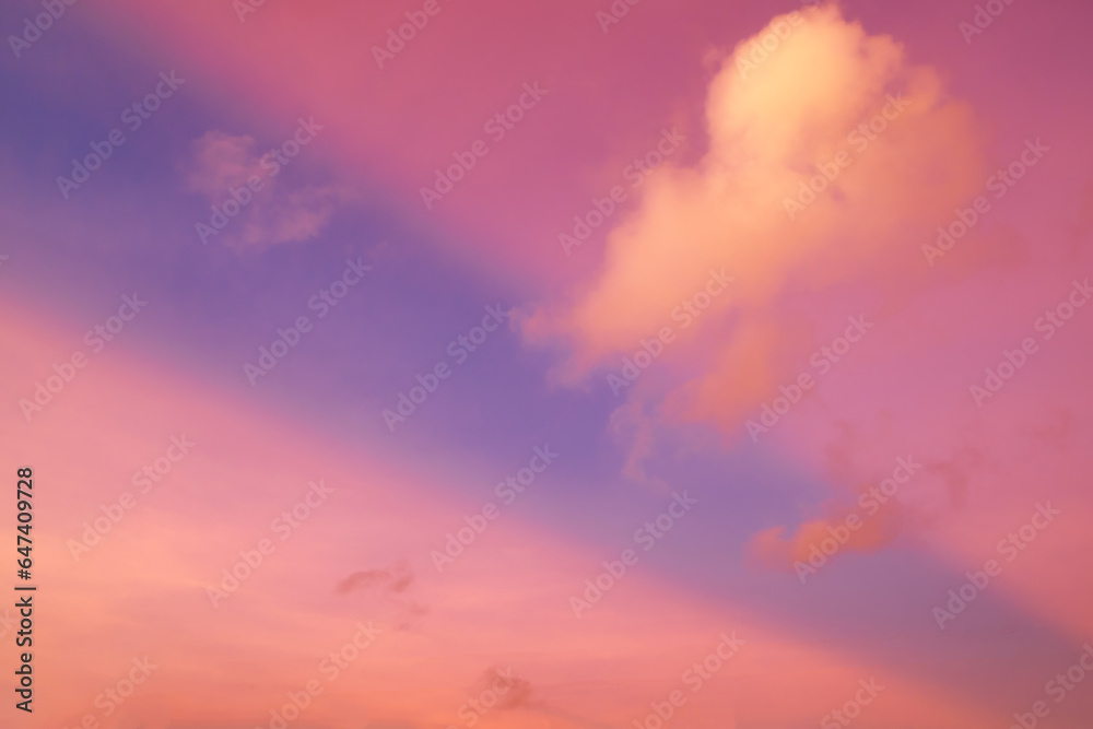 Dramatic sunset, pink violet sky with ray. 