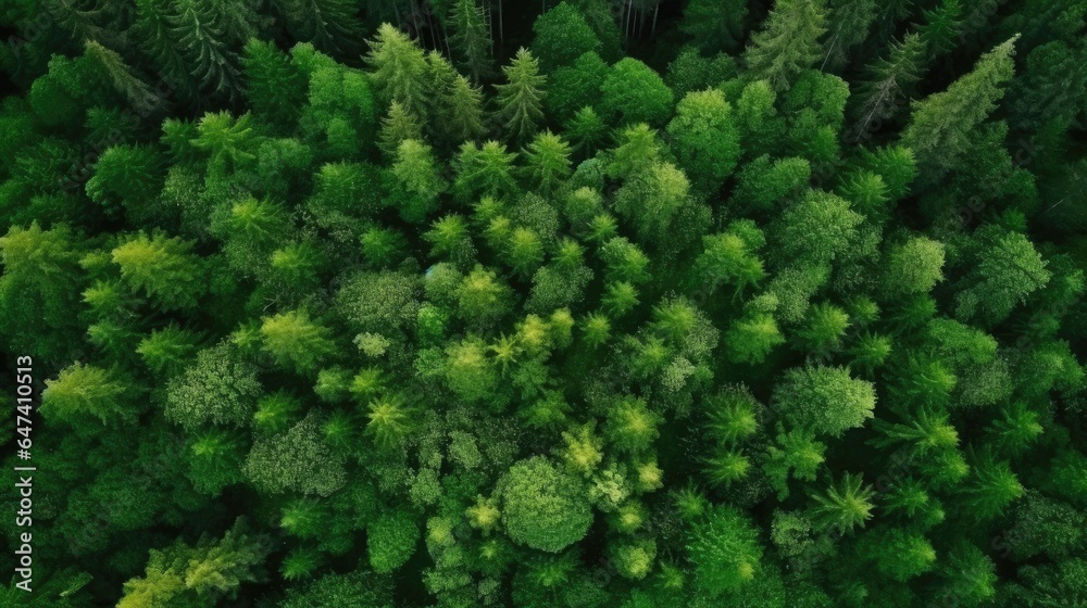 Fototapeta premium forest with aerial top view, forest ecosystem on green background