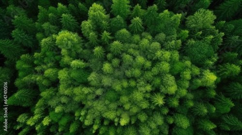 forest with aerial top view, forest ecosystem on green background © MBRAMO