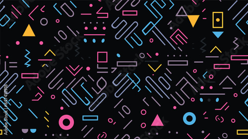 Geometric Vector pattern on a black background. Form a triangle, a line, a circle. Hipster fashion Memphis style.
