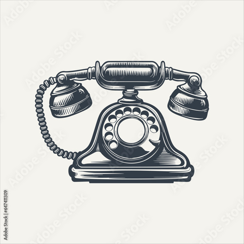 Vintage telephone. Vintage woodcut engraving style vector illustration.