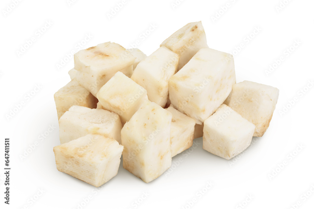 diced celery root isolated on white background diced celery root isolated on white background