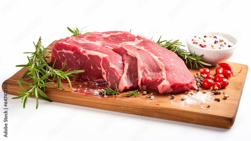 raw beef steak with spices and herbs