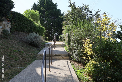 Grand escalier extérieur, village de Cassaigne, département du Gers, France photo