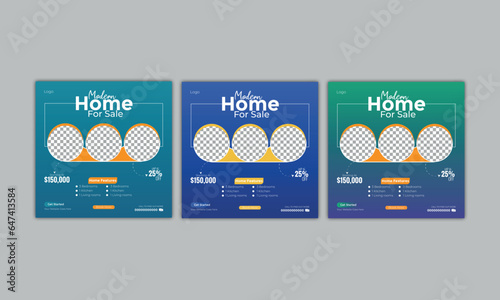 modern and trend home for sale real estate social media post design template vector file