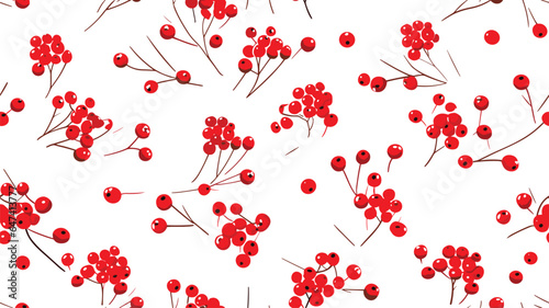 Fototapeta Naklejka Na Ścianę i Meble -  Seamless vector pattern with a sprig of mountain ash. Bright red balls for the cover or wrapping paper, fabric.